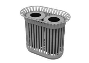 Grey metal trash unit with two bins