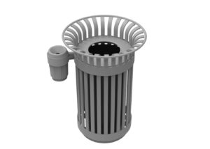 Grey Metal trashcan with side attachment