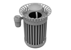 Grey Metal Trashcan with side attachment