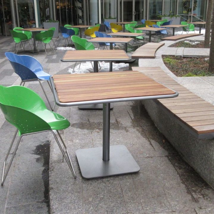 Green, Blue and Yellow Battery Chair with Foro Tables and Ogden Benches