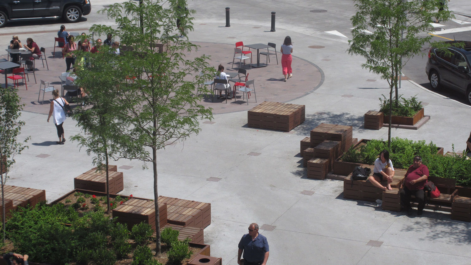 Overhead shot of ByWard Market with people and custom blocks