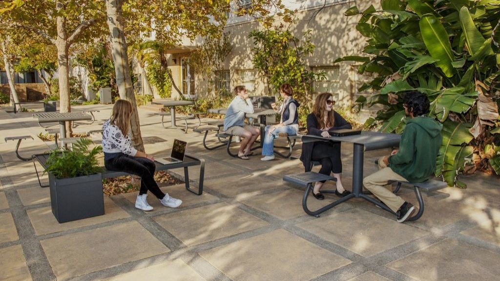 Students enjoying the outdoor patio at CalPoly University