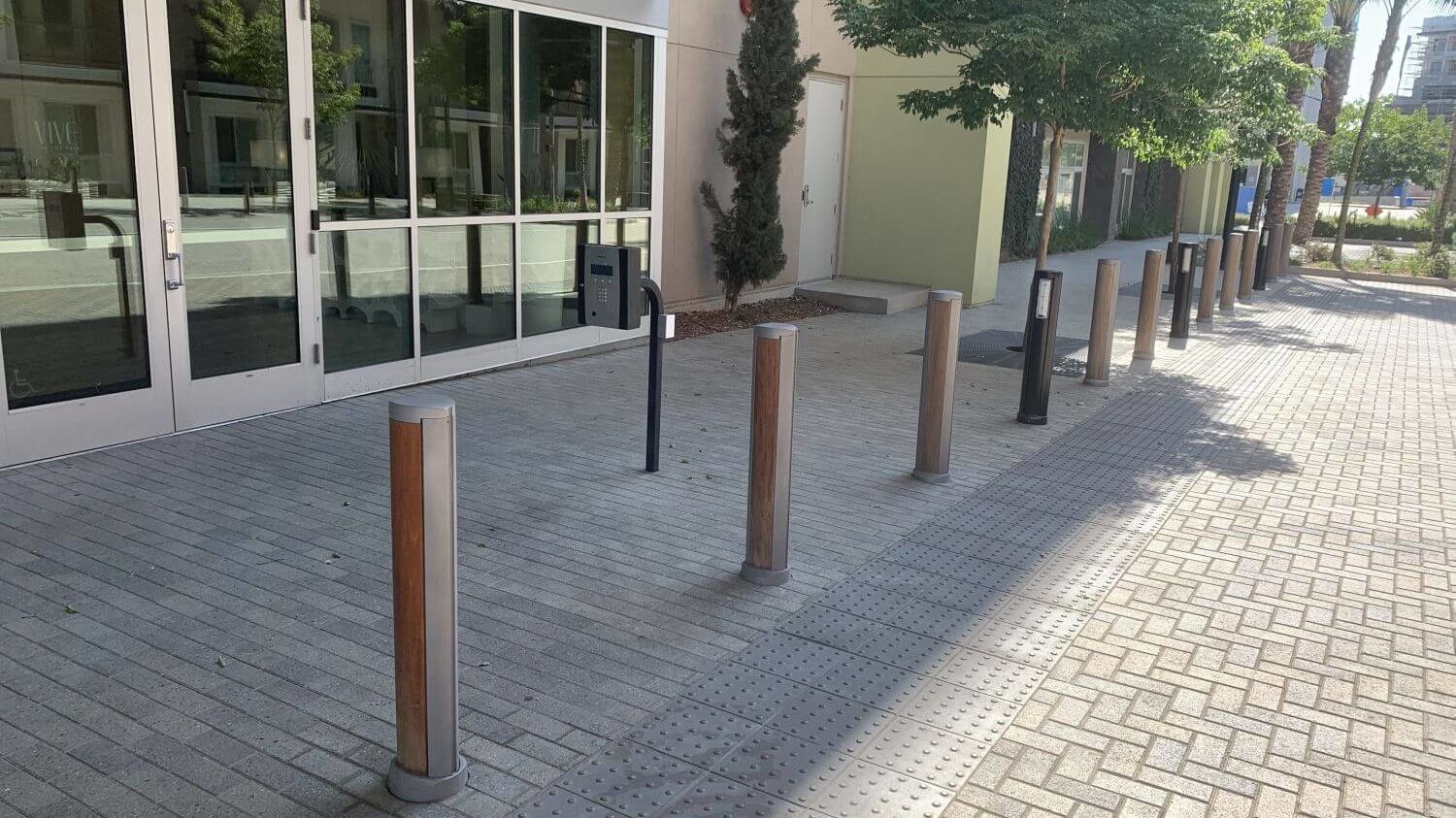 Bollards outside of front doors of apartments