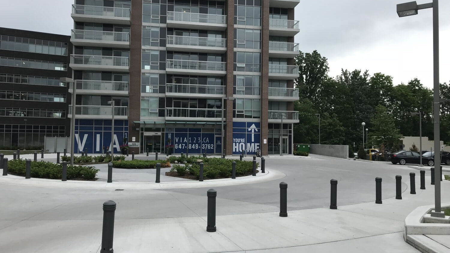 650 Bollards surrounding VIA apartments