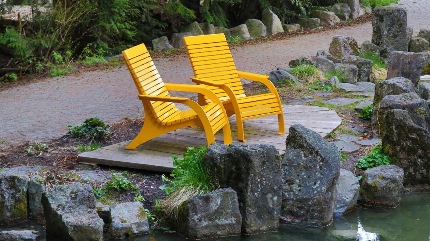 Two yellow chairs on patio