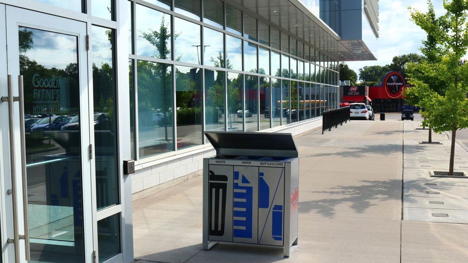 Trash bin outside building