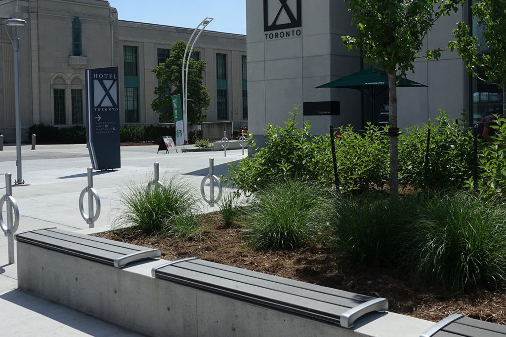 Hotel X Toronto wall mount benches and bike racks