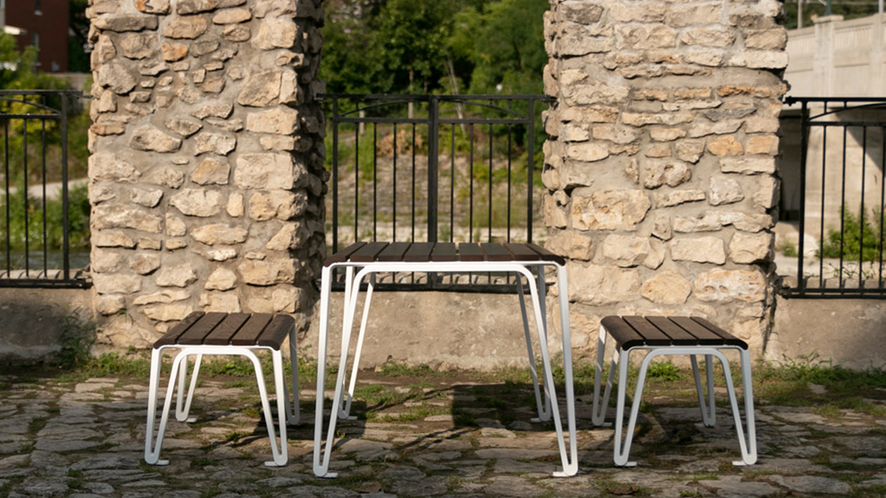 Backless Benches at Table overlooking River