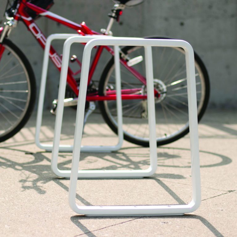 White Iconic Bike Racks with Red Bike