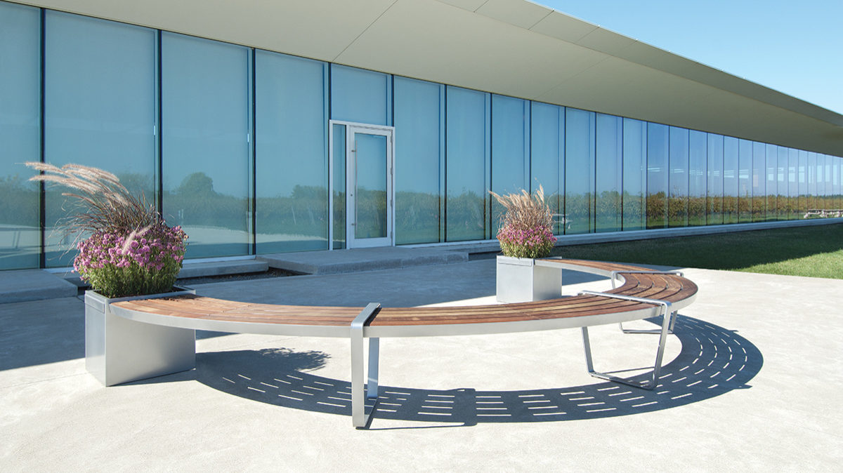 Lexicon curved seat with planters at Niagara Winery