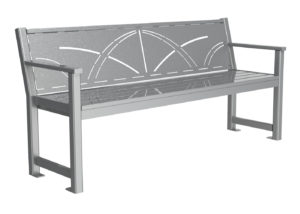 Grey Backed Bench with Arching Pattern and End Arms