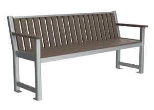 Dark Brown Backed Bench with Vertical Slats, and End Arms