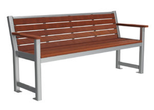 Auburn Coloured Bench with Horizontal Slats and End Arms