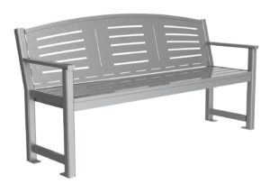 Backed Bench in Grey Horizontal Slat design and End Arms