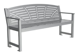 Backed Bench in Grey with arching design and End Arms