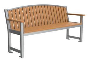 Backed Bench in Light Brown with Vertical Slats and End Arms