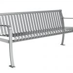 Grey Bench with Horizontal Slats and Arms