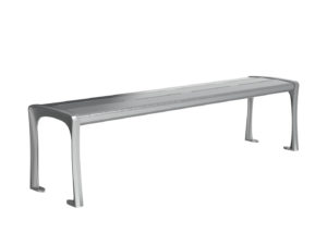 Grey Backless Bench with Horizontal Slats