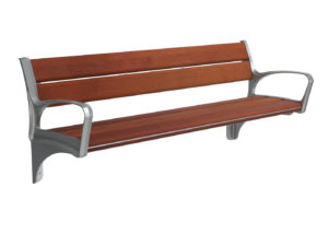 Brown Backed Bench with Arms on Either Side