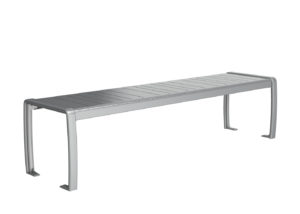 Grey Backless Bench with Vertical Slats on Seat