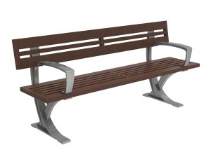 MBE-1200-00021: 1200 Series Backed Bench with Armrests, Ipe Wood Seat and Back