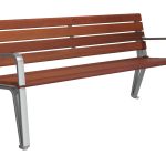 Backed Wood and Metal Bench with Arms