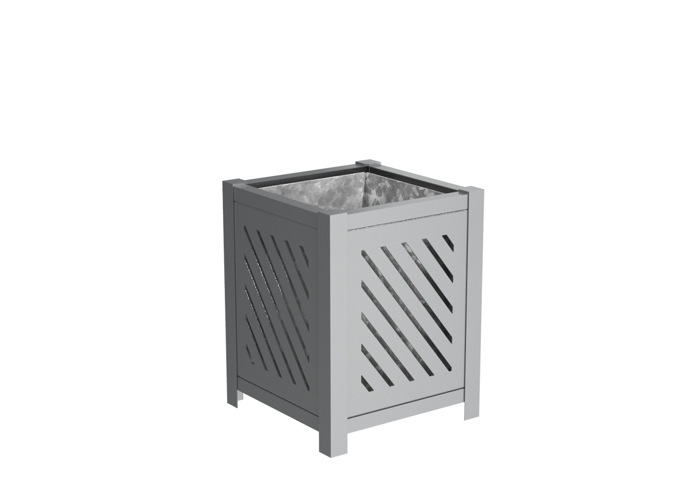 Grey Metal Planter with Diagonal Slats