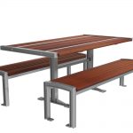 Metal and Wood Table with Benches