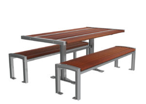 Metal and Wood Table with Benches