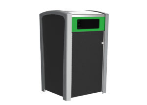 Black and Silver Trash bin with Green Opening