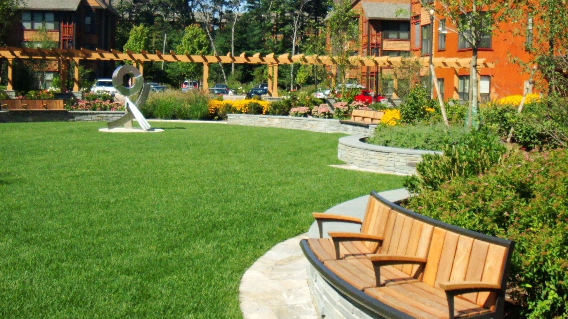 Backed Curved Bench near Houses