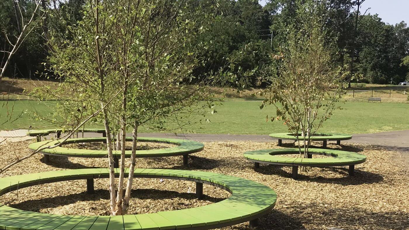 Circular Ogden Benches in Green HDPE