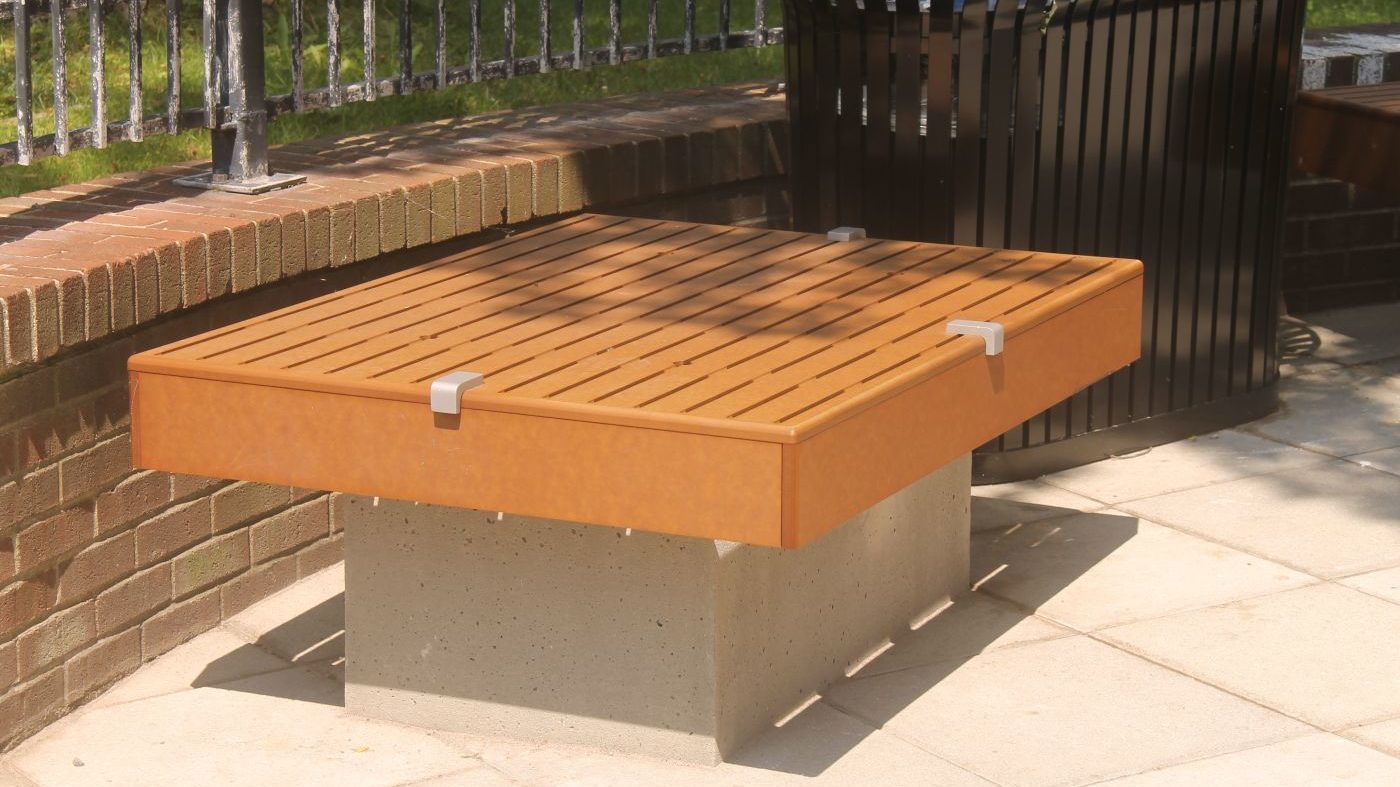 Backless Seating Crate/bench near recycling bin