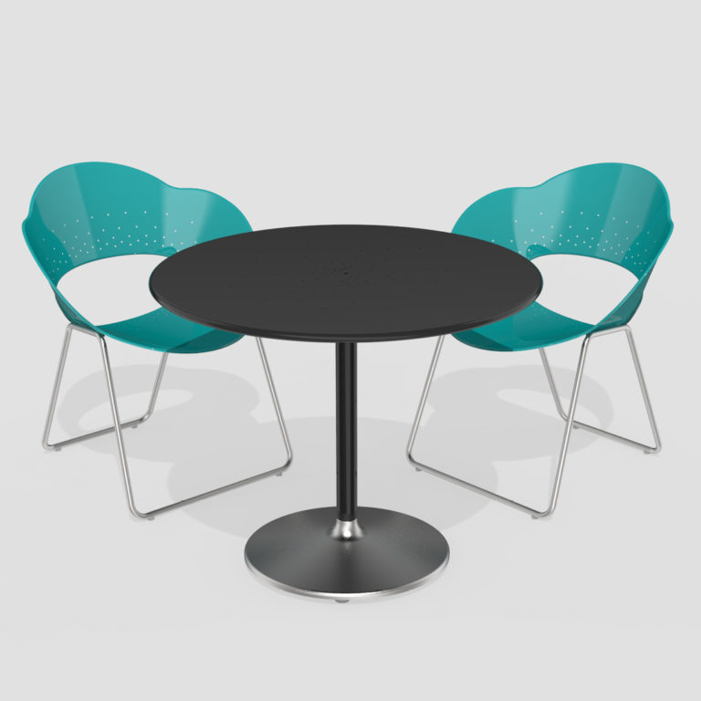 Turquoise Battery Chairs and Black Battery Table