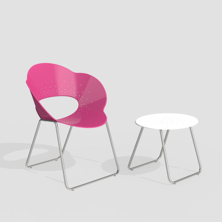 Magenta Battery Chair and White Battery Lounge Table