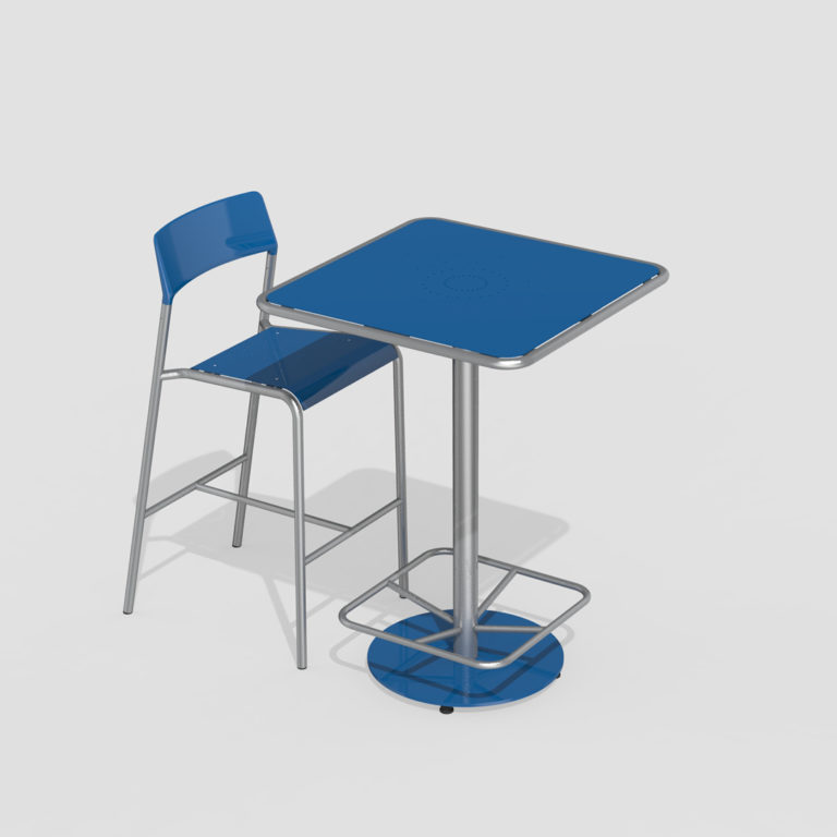 Blue Bar Height Square Foro Table and Stool