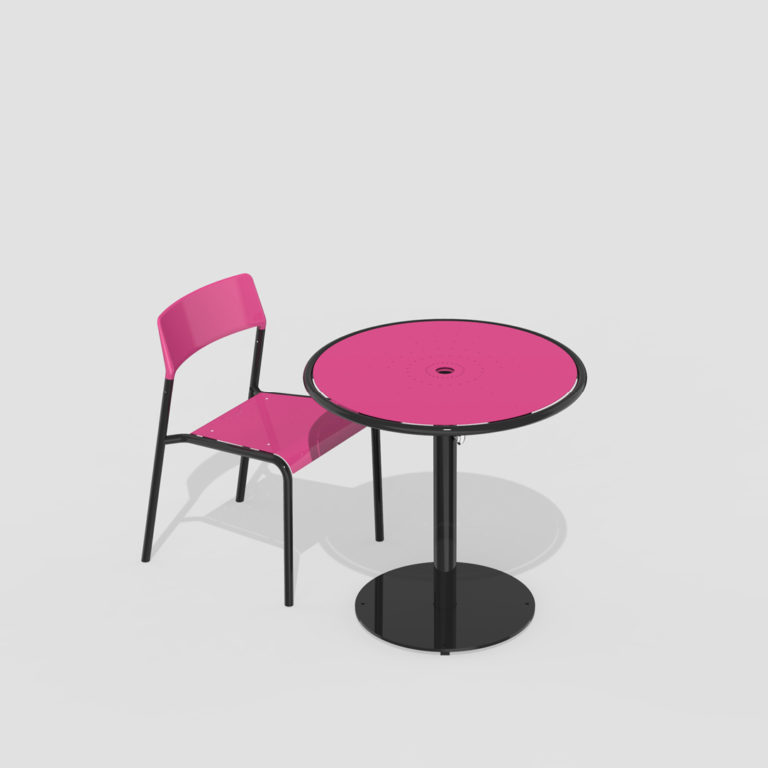 Magenta Foro chair and round table