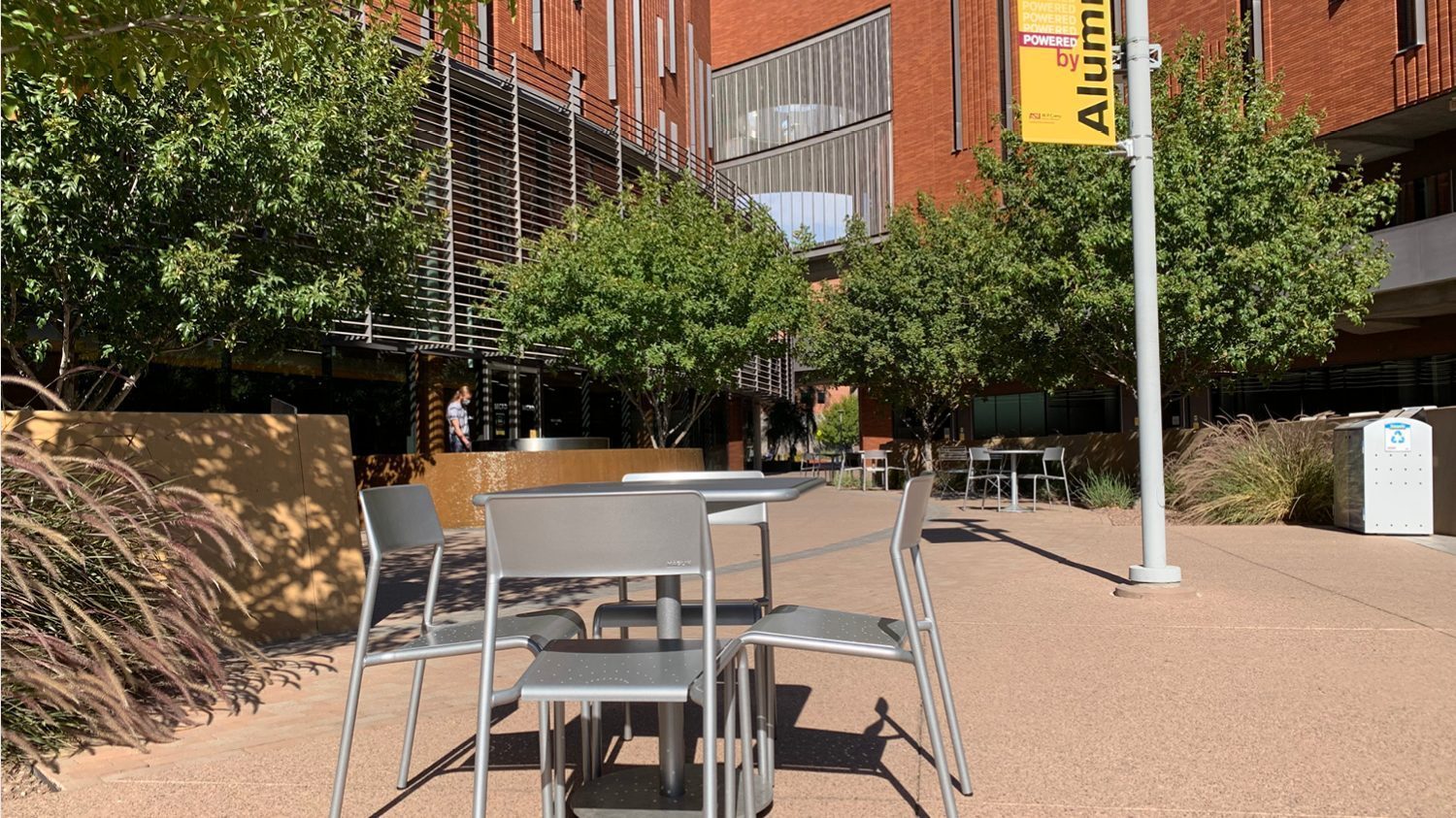 Foro Square tables in high density polyethylene with chairs at ASU