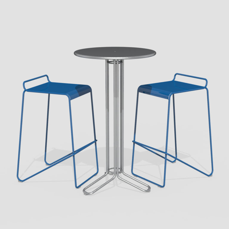 Blue Kontur Stools and Gunmetal Bar Height Table