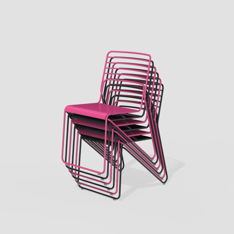 Stacked Kontur Chairs painted magenta and black