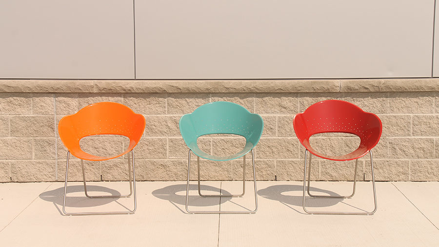 Battery Collection Chairs in Orange Blue and Red