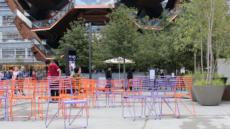 Kontur Chairs in Purple and Orange at Hudson's Yard