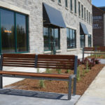 Backed Wood Benches Near Commercial Area