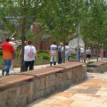 Mounted Backless Benches near buildings