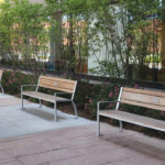 Backed Wood Benches Near Gardens