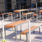 Tables with Benches on a Patio