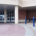 Blue Bollards outside building