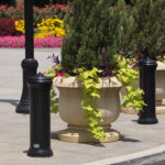 Bollards near planters