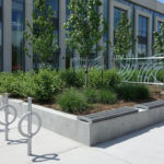 Silver Bike Racks with direct burials outside of building