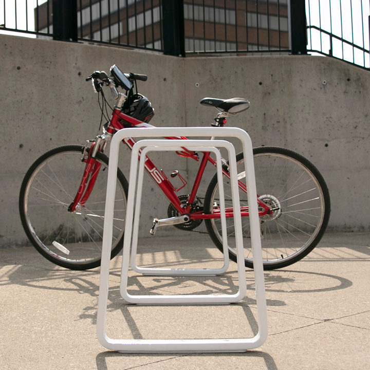 White Bike Rack with Red Bike